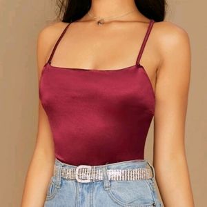 Satin Lace Up Open Back Cami Top